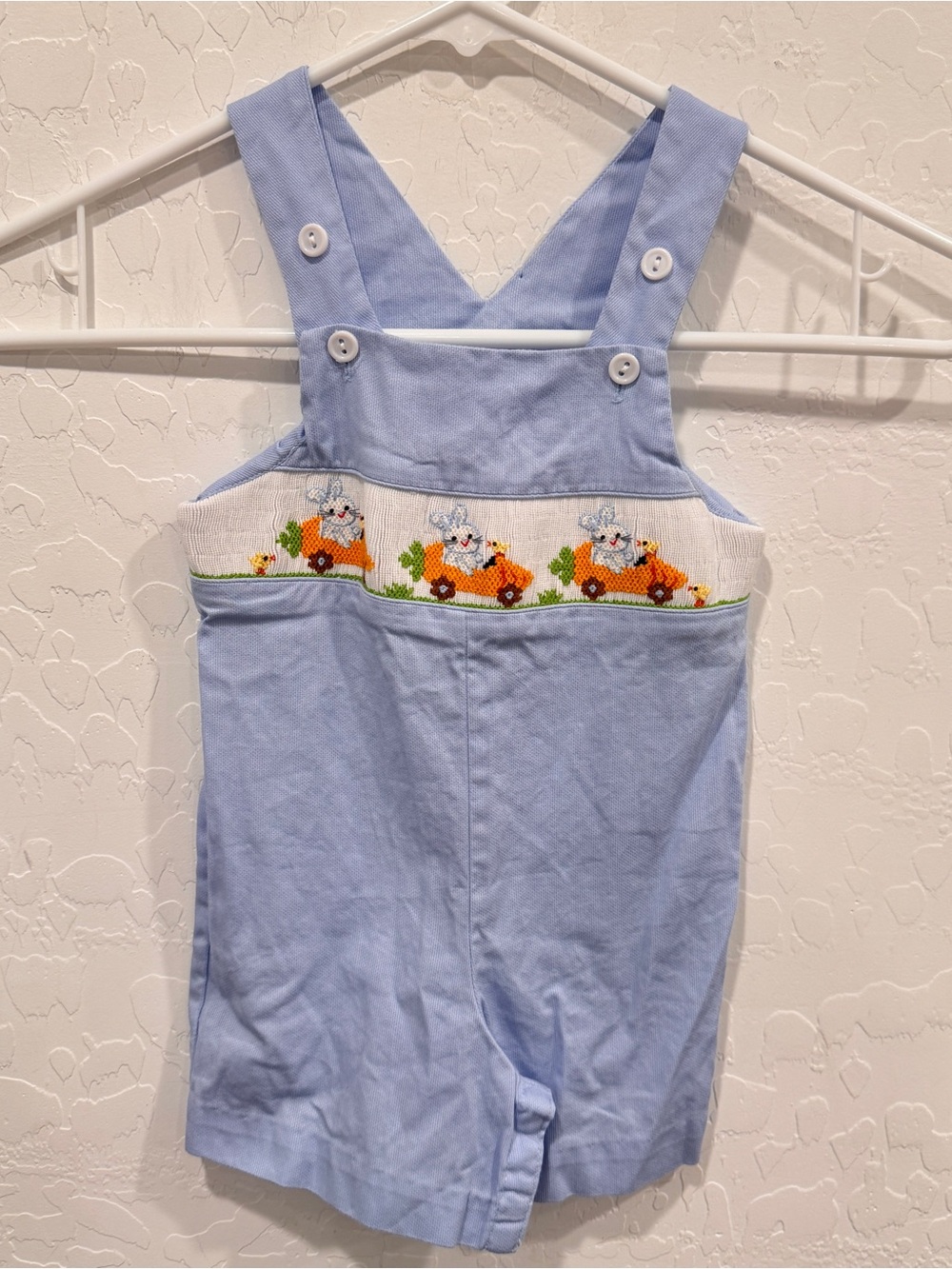 Vive La Fete Shortalls Smocked Bunny Carrot Easter 12M Spring Cotton Overalls